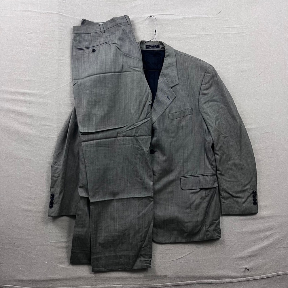 Gianfranco Ruffini Suit Set Mens 44R Gray 4-Button Blazer Pleated Pants 36x29